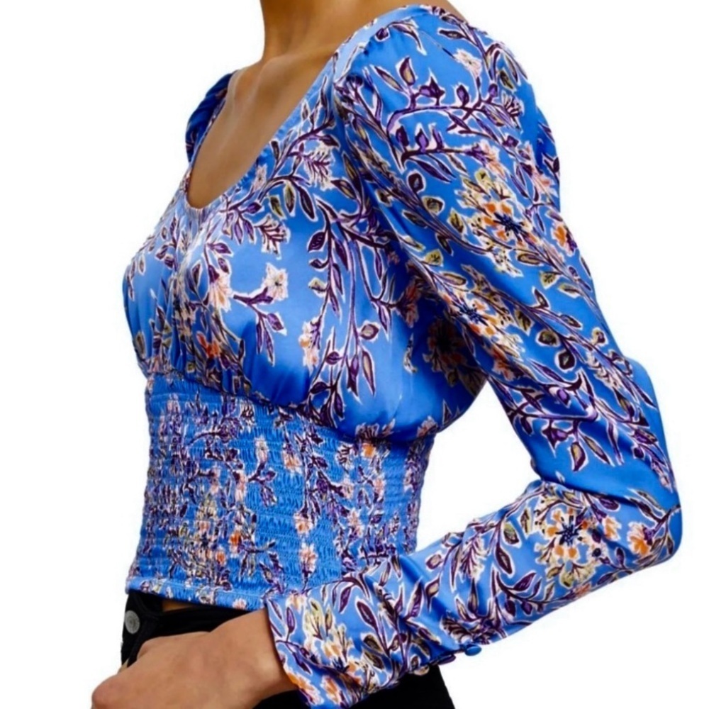 EUC Free People Santiago Boho Top Periwinkle Floral Size Small